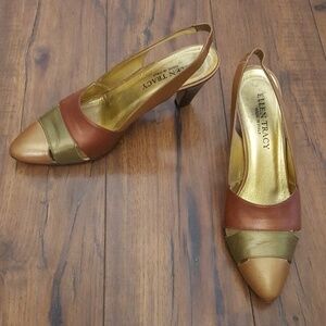 Ellen‎ Tracy -  Metallic Vintage Tri-Color Leather Slingbacks